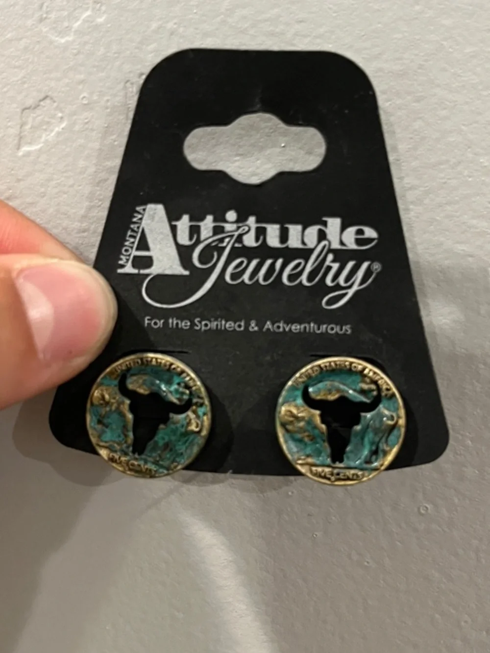 Montana Attitude Turquoise Patina Bull Head Stud Earrings